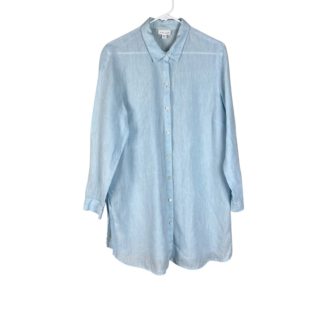 J. Jill Love Linen Tunic Top Light Blue Long Sleeve Button Down Petite Large